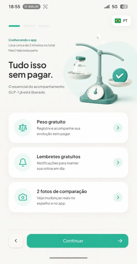 Gráfico de meia-vida do medicamento no app Novu